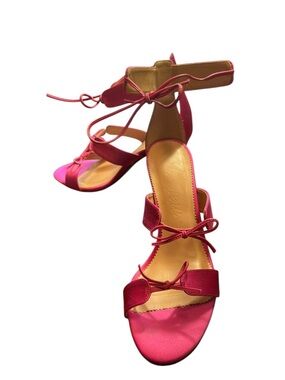 J Crew Collection Rylie Lace-up Heels in Italian Satin Size 7.5 Pink Barbiecore